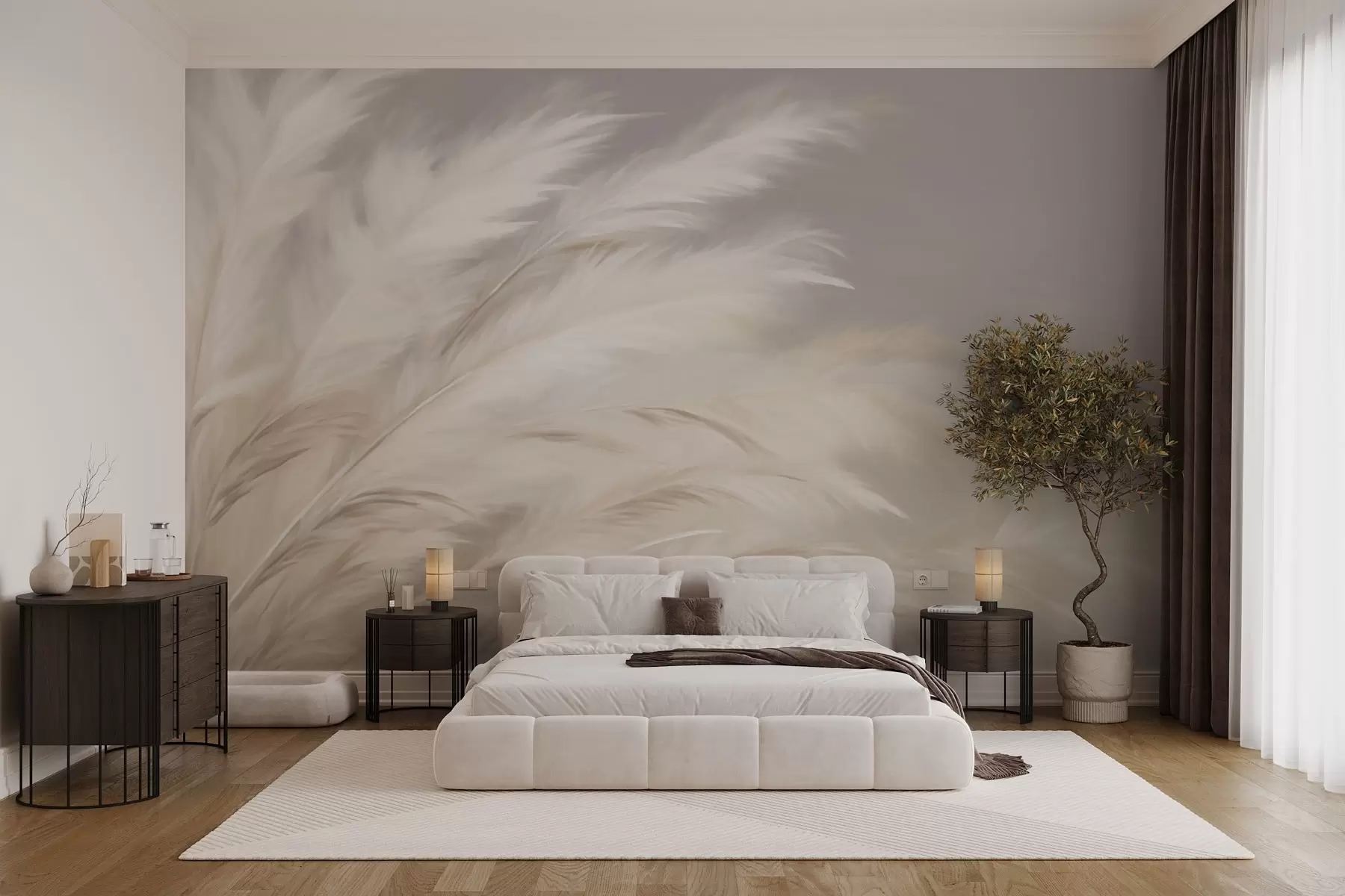 murales de pared Céspedes suaves y esponjosos en beige y gris w03992