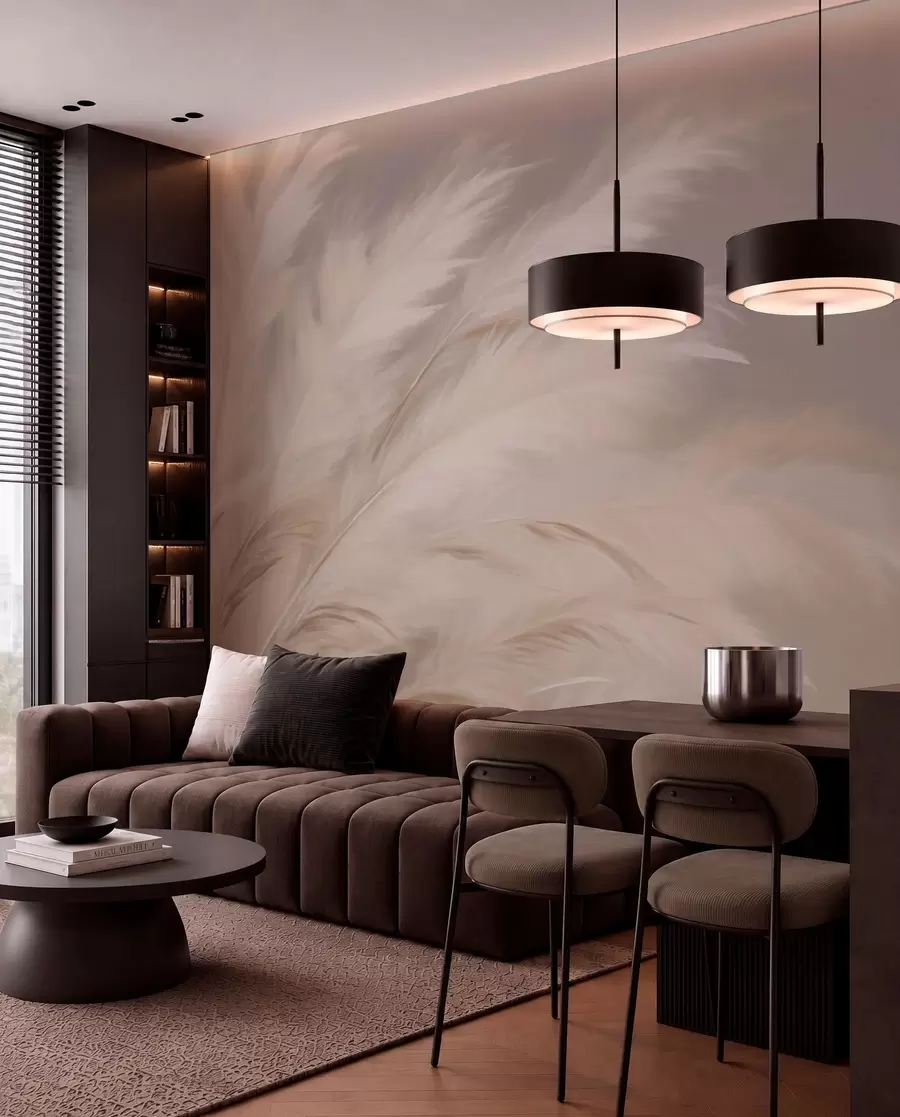 murales de pared Céspedes suaves y esponjosos en beige y gris w03992