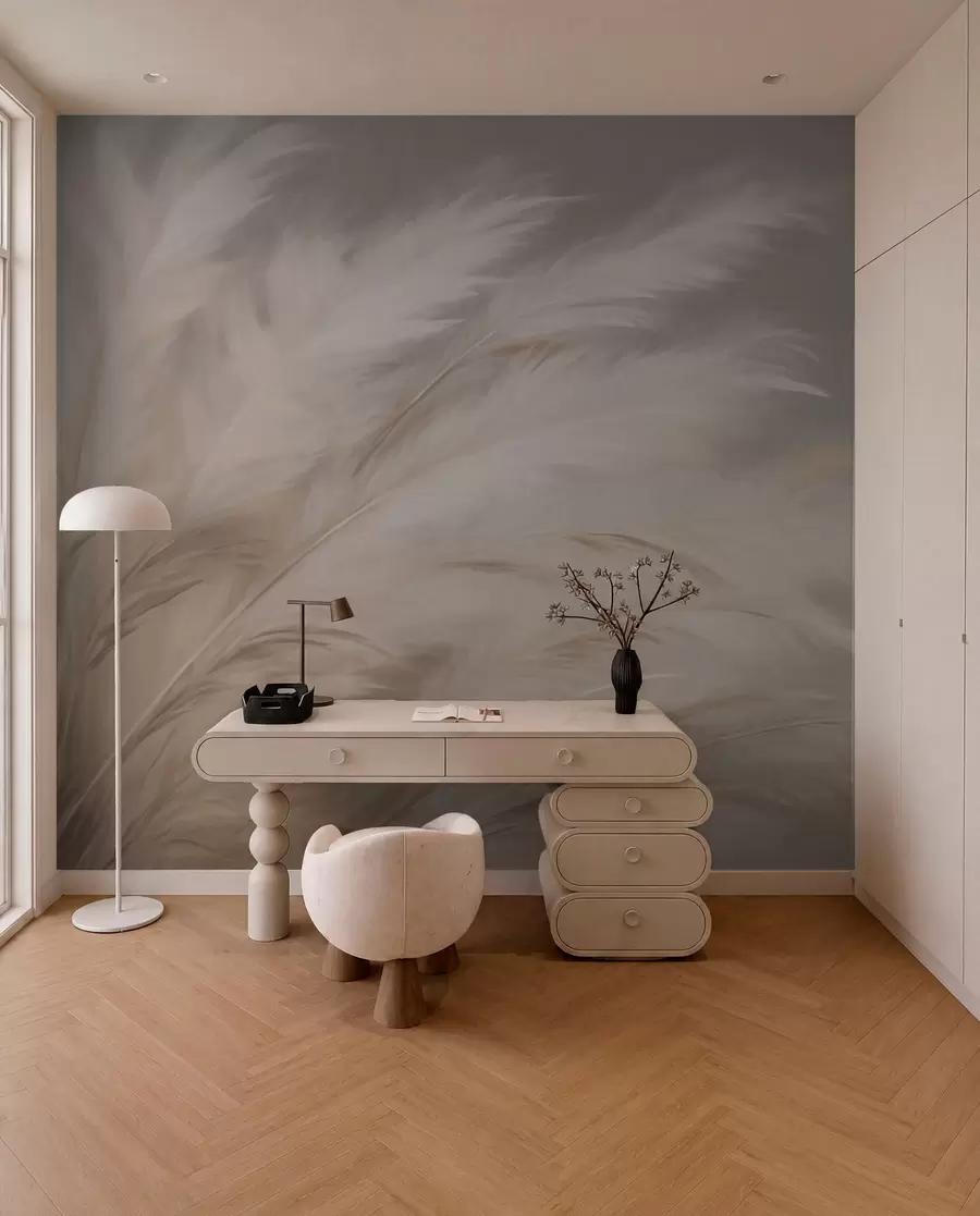 murales de pared Céspedes suaves y esponjosos en beige y gris w03992