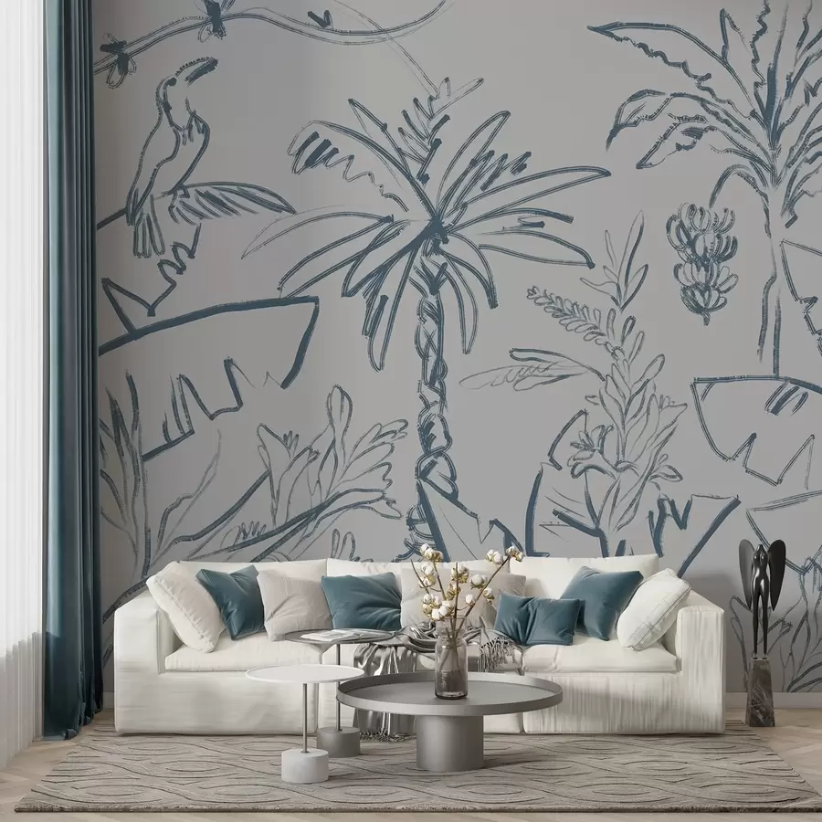 Murales de pared Motivo tropical en azul, plátanos, palmeras w04020v1 murales de pared Motivo tropical en azul, plátanos, palmeras w04020v1