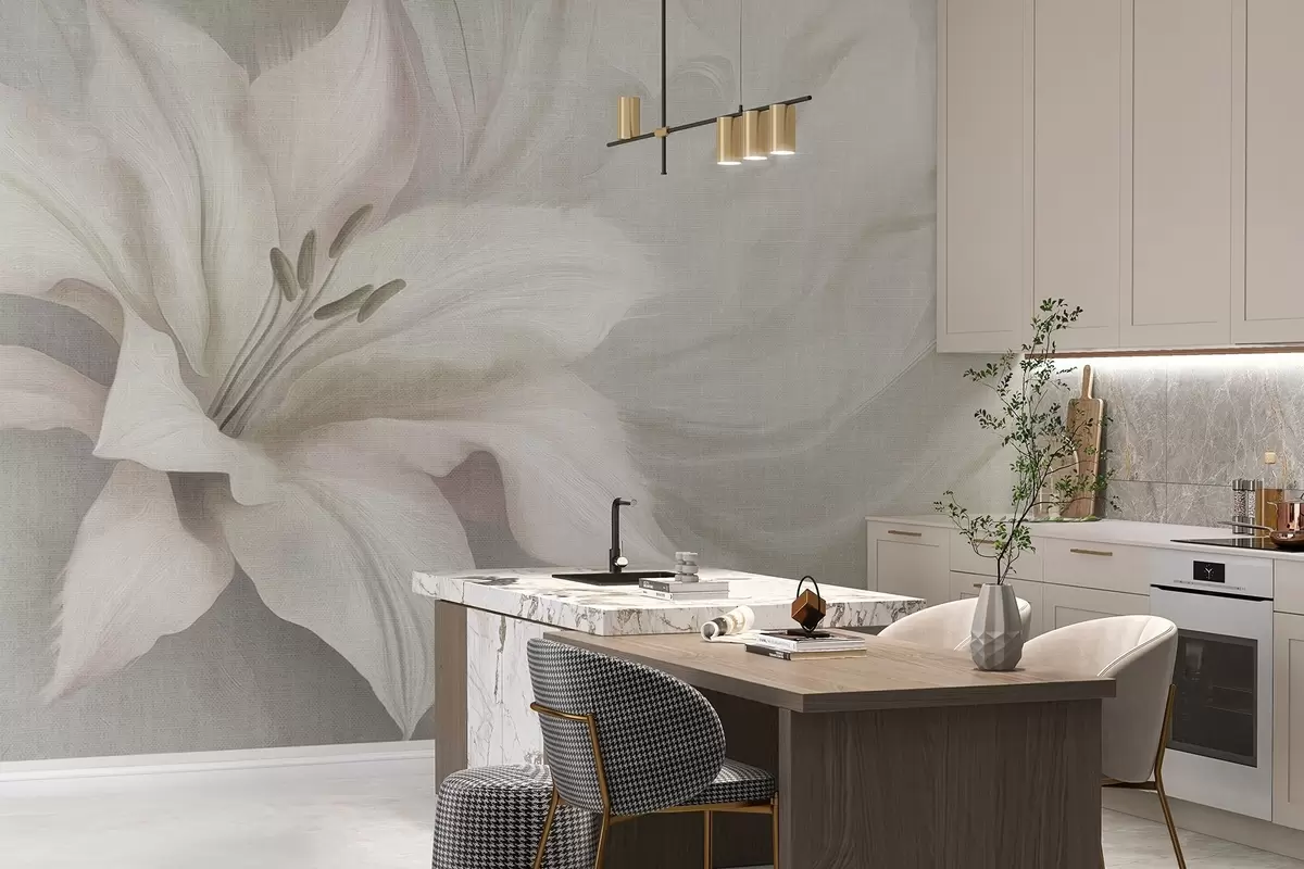 Murales de pared Flor de lirio abstracción fluida, floral, colores grises w04006v2 murales de pared Flor de lirio abstracción fluida, floral, colores grises w04006v2