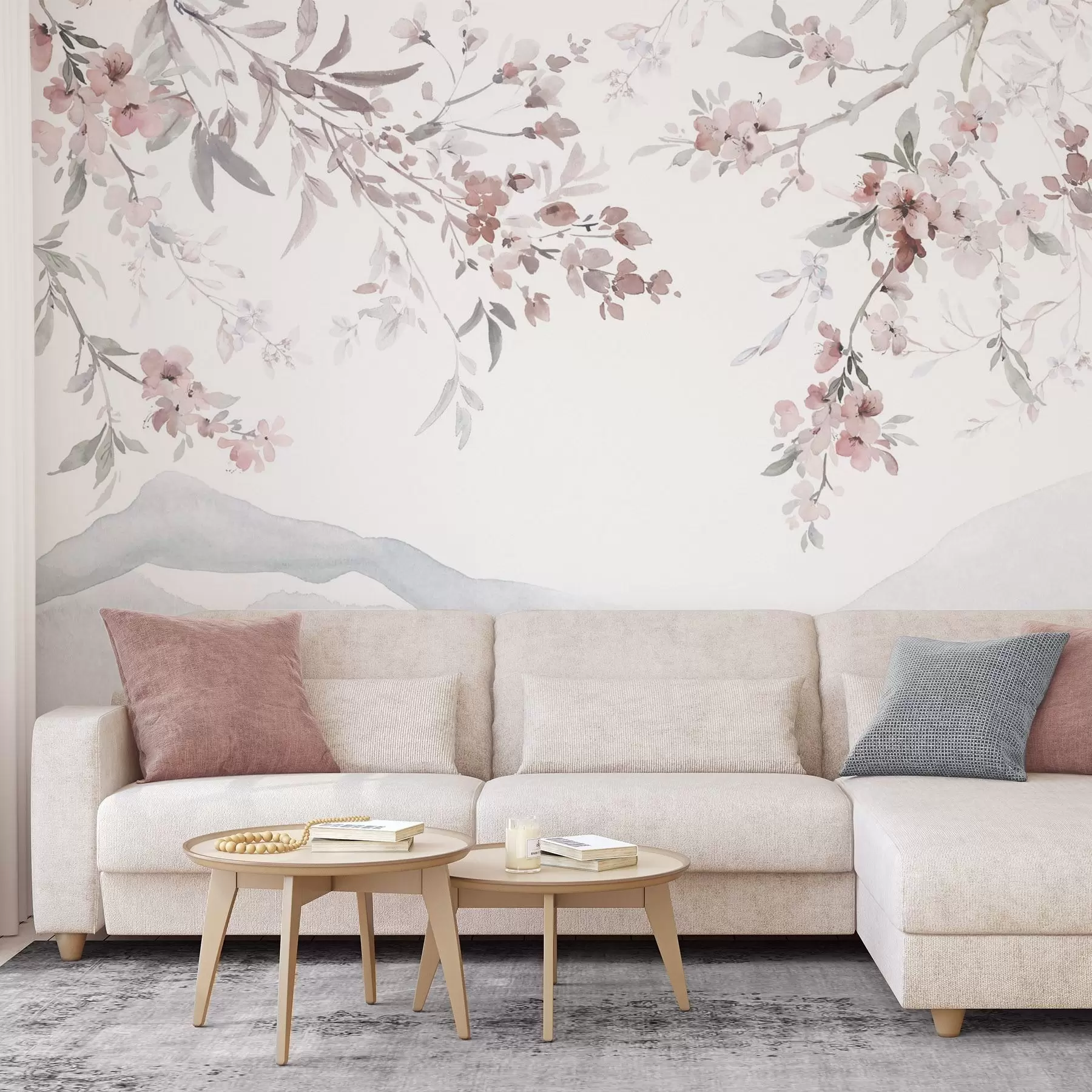 murales de pared Ramas en flor, imitación de acuarela w03935