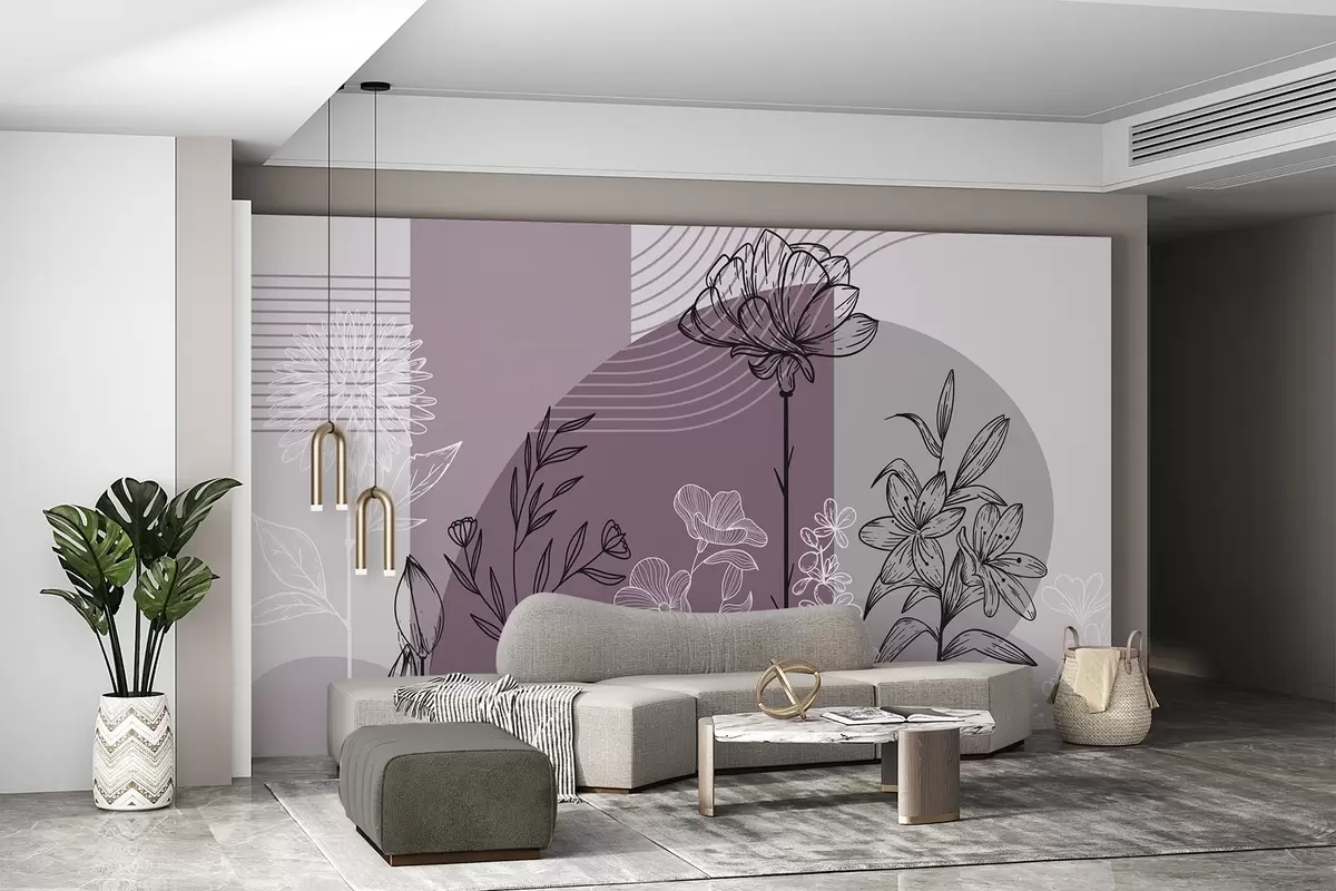 Murales de pared Contorno floral boho w04081v2 murales de pared Contorno floral boho w04081v2