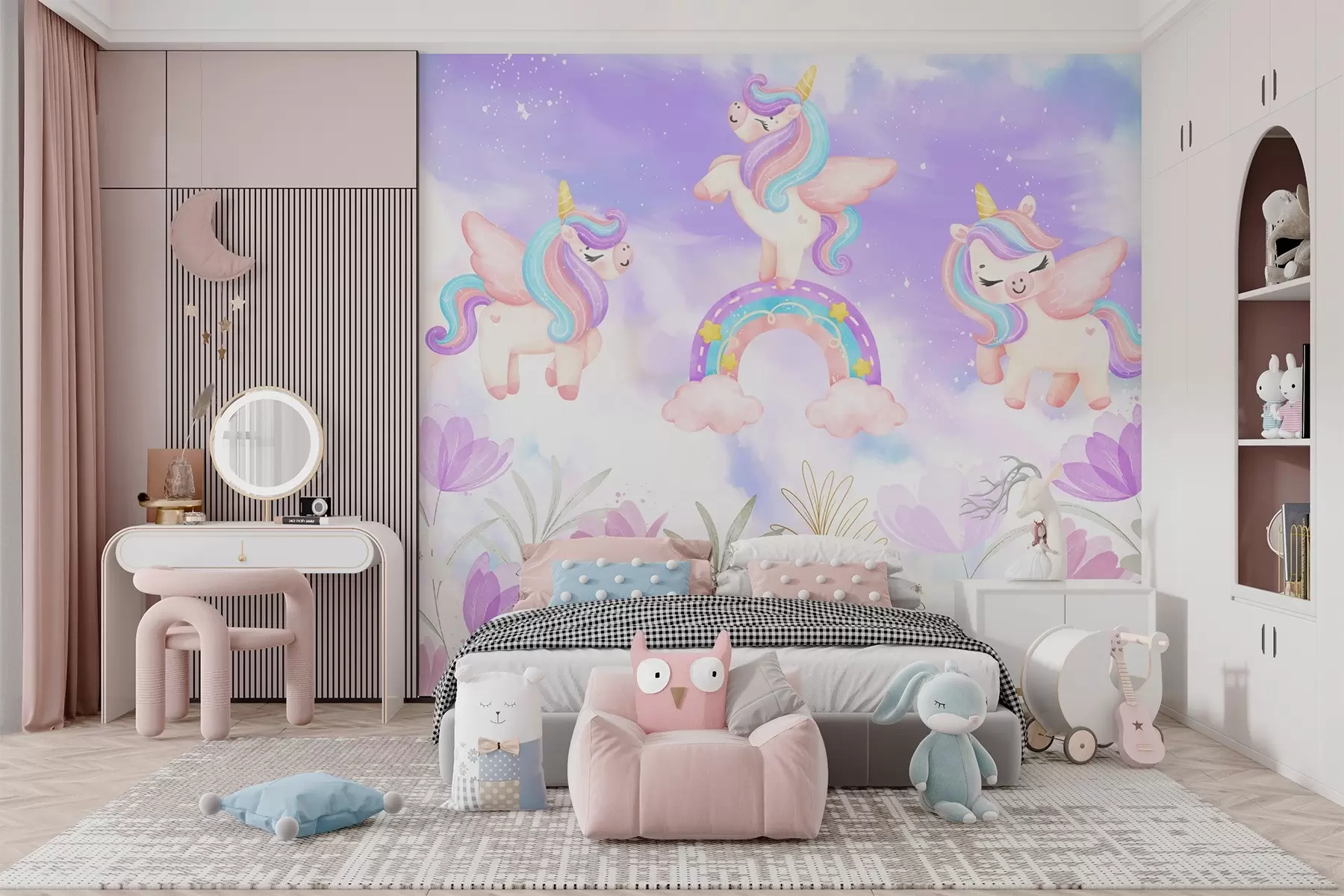 murales de pared Unicornios en un arco iris w04084