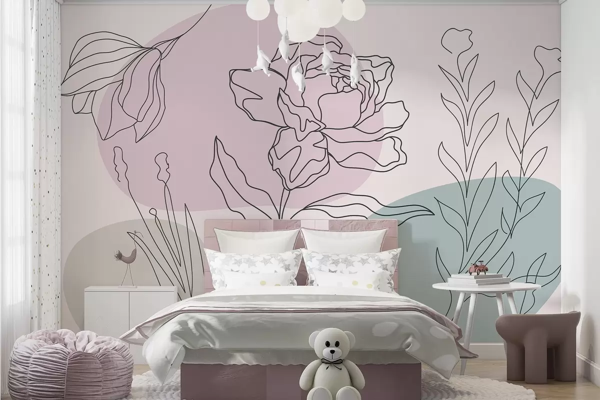 murales de pared Delicadas líneas florales w09167v2