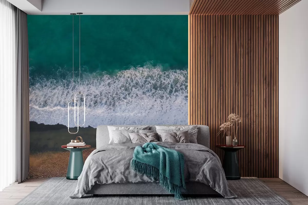 murales de pared Olas del mar, playa, fotografía aérea, realismo, verano w04095