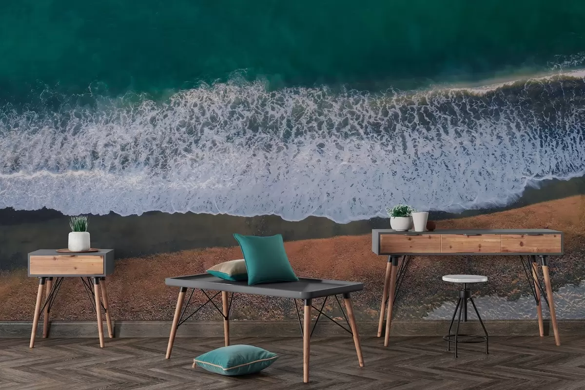 murales de pared Olas del mar, playa, fotografía aérea, realismo, verano w04095