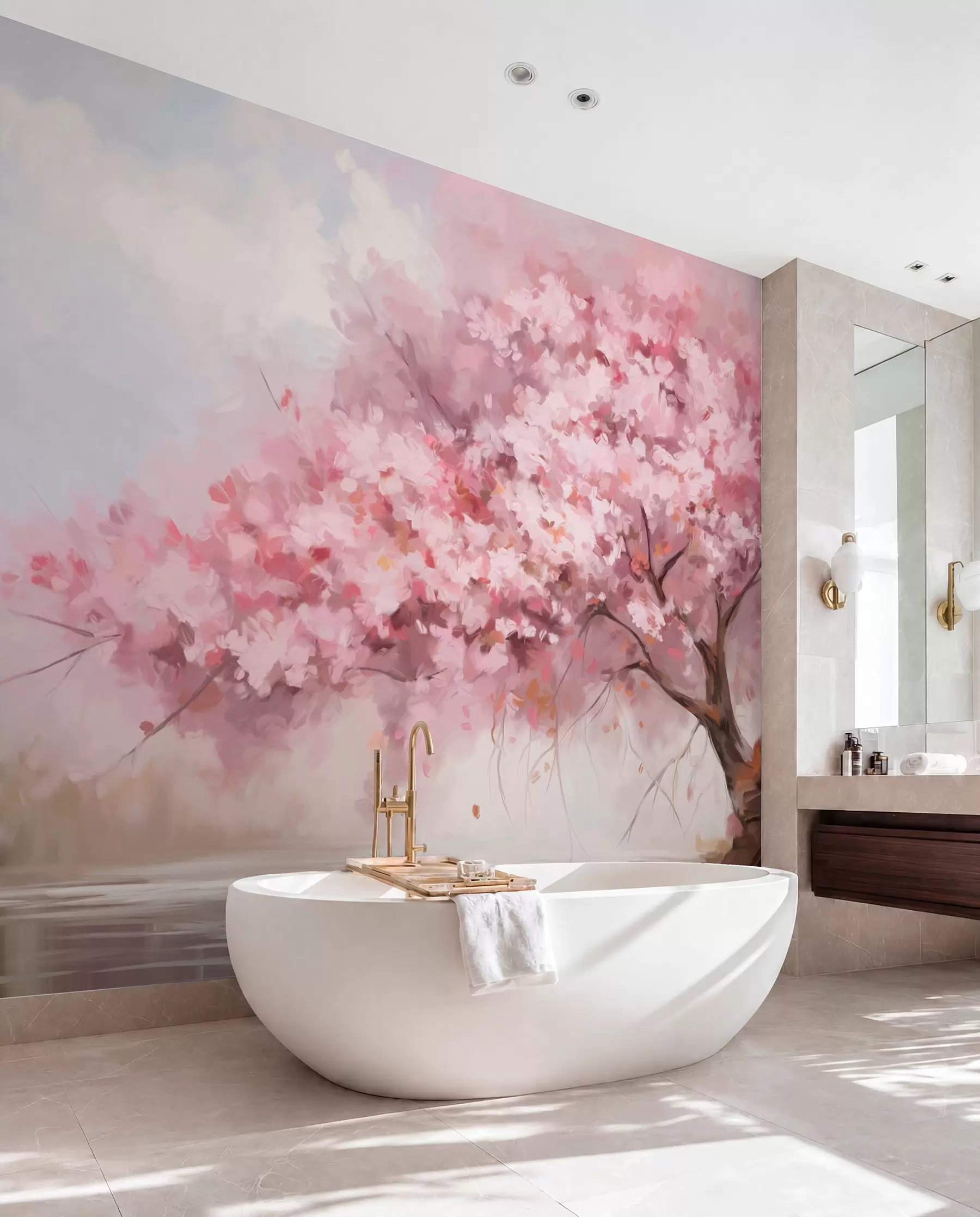 murales de pared Árboles en flor rosa w09193