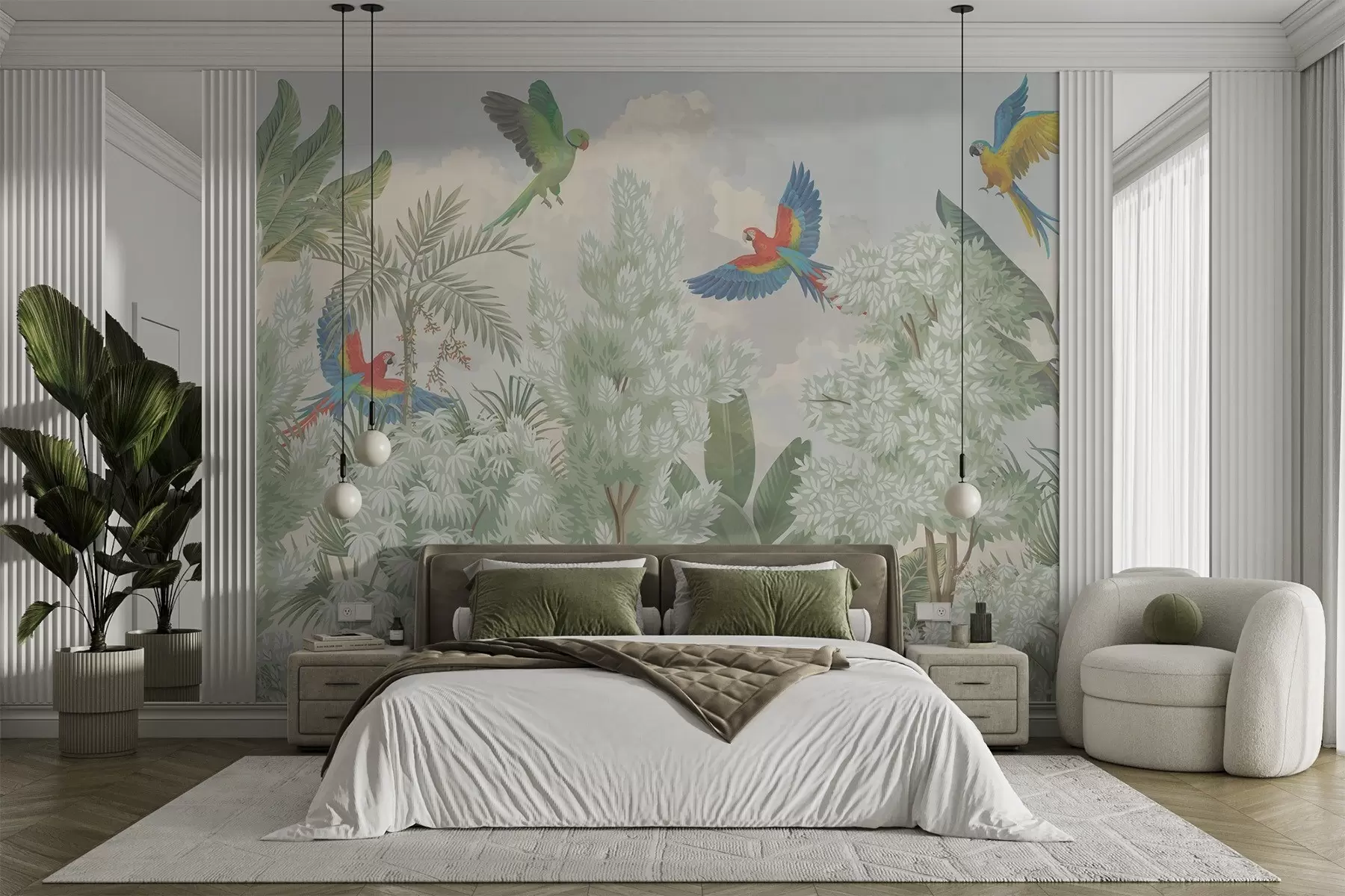 murales de pared Loros en la selva w04105