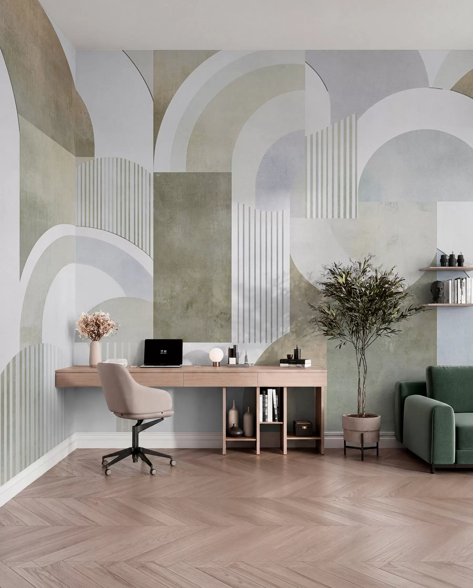 murales de pared Geometría abstracta de estilo art déco con efecto retro w04079