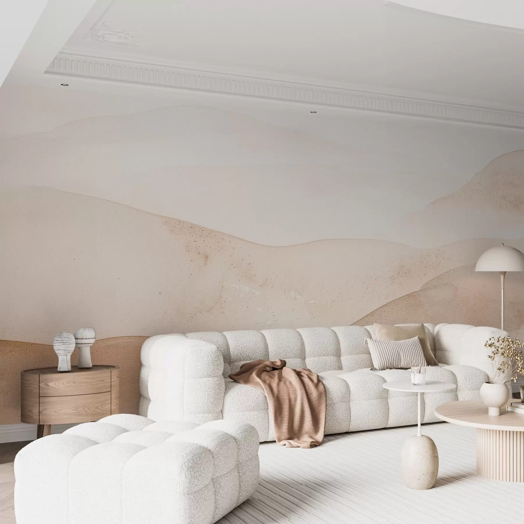 murales de pared Montañas estilo acuarela en tonos beige claro w09223