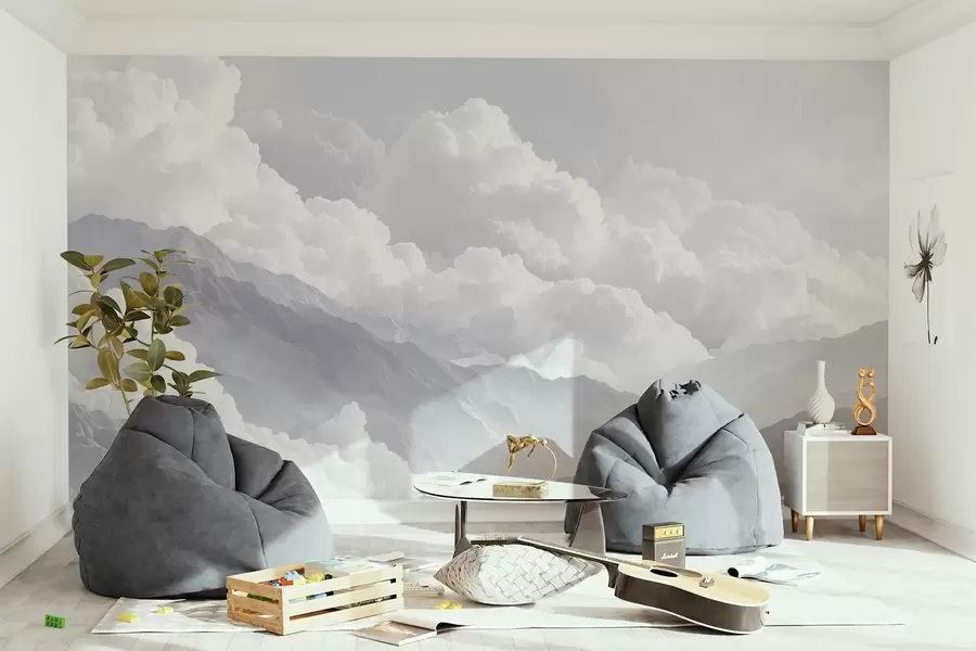 murales de pared Suaves nubes sobre montañas en tonos azules w09226v2