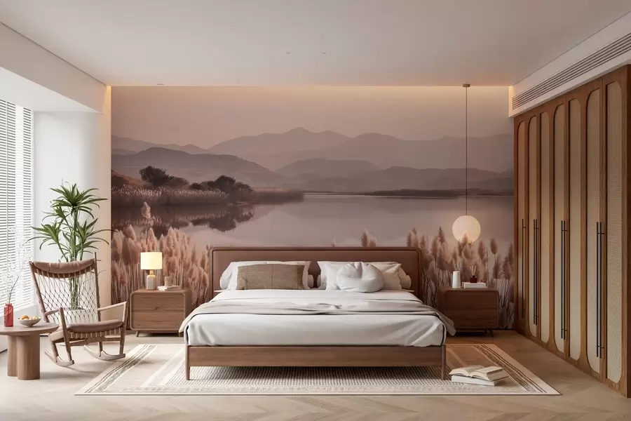 murales de pared vista del lago con juncos w04207