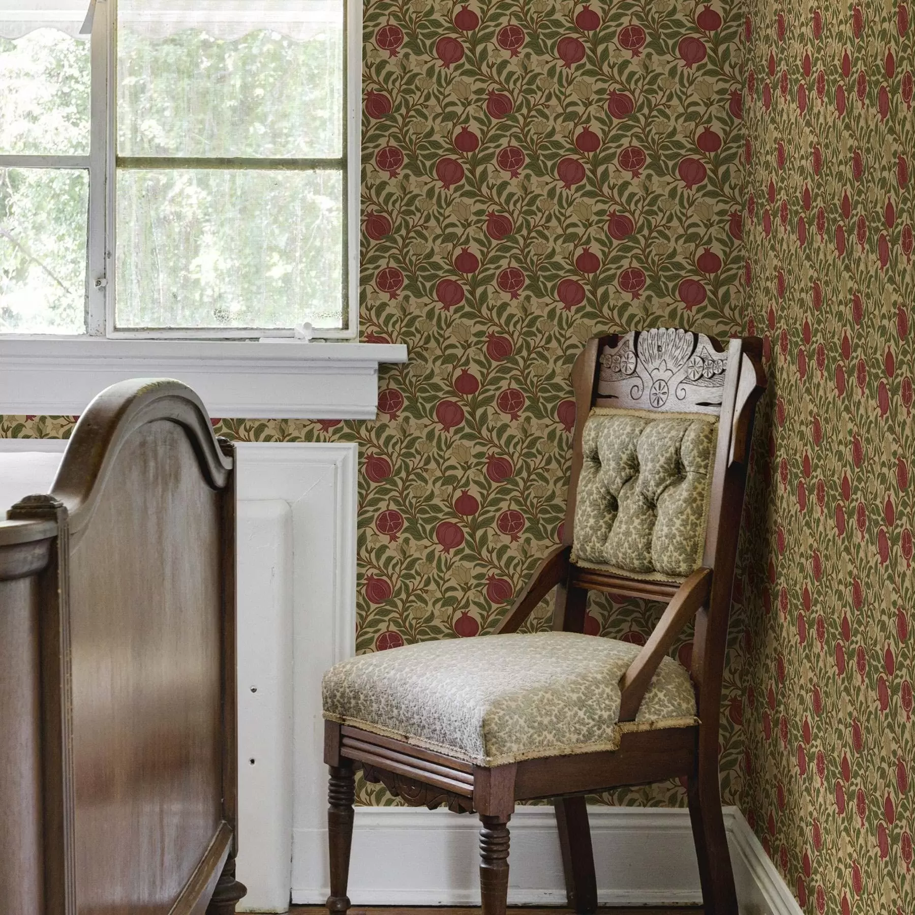 murales de pared Granadas y flores al estilo de William Morris a00240