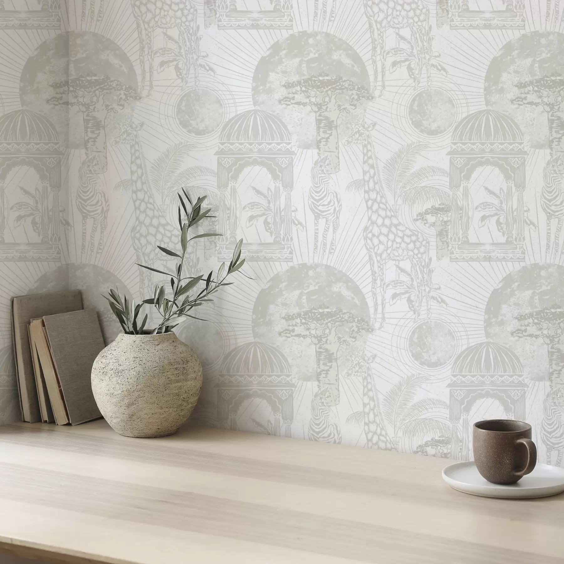 murales de pared Ilustración gráfica con jirafa, cebra y palmeras a00276v1