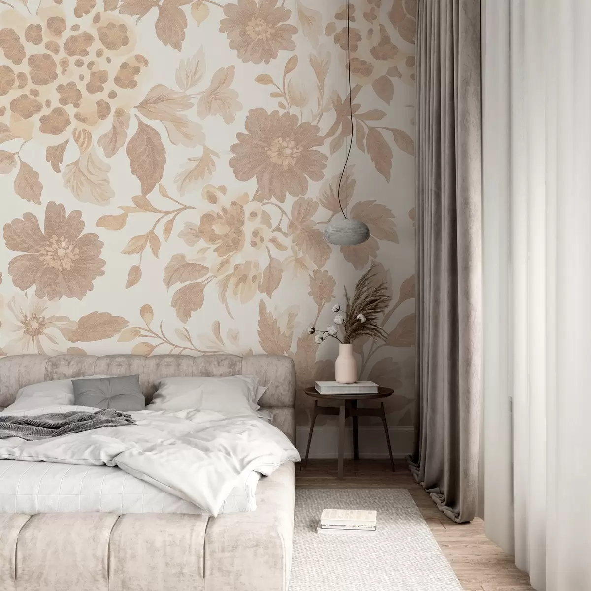 murales de pared Flores estilo boho con estampado de leopardo, color beige w04114