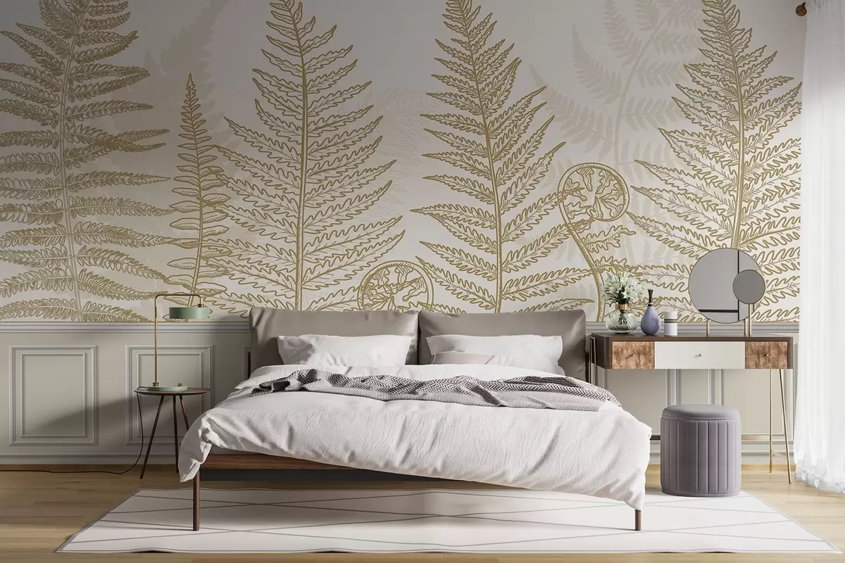 murales de pared hojas, plantas, helecho, luz, botánico, gráfico w04239