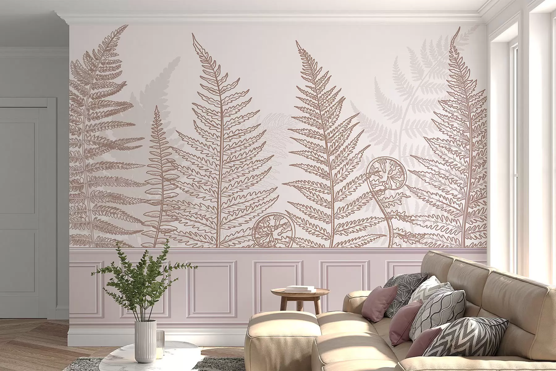 murales de pared hojas, plantas, helecho, luz, botánico, gráfico w04239v1