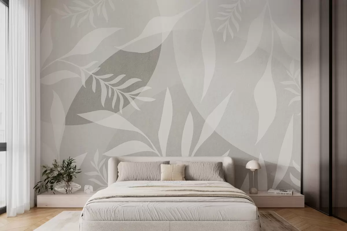 murales de pared Siluetas de ramitas sobre un fondo de círculos abstractos w04270