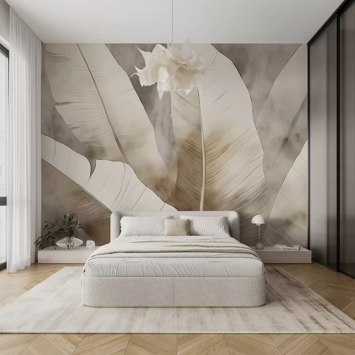 murales de pared Hojas de plátano, efecto papel quemado w04276