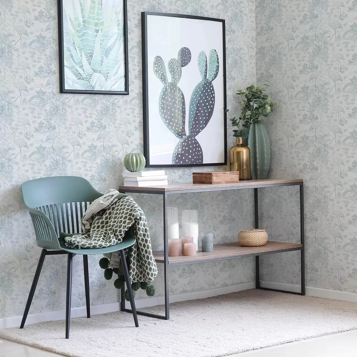 Papel pintado Paisaje asiático con grullas, puentes y lotos a00405