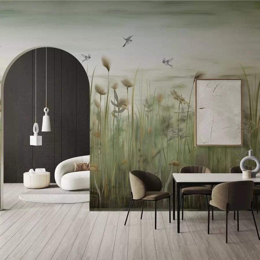 Murales de pared Paisaje de hierba con golondrinas en un cielo suave w04258v1 murales de pared Paisaje de hierba con golondrinas en un cielo suave w04258v1