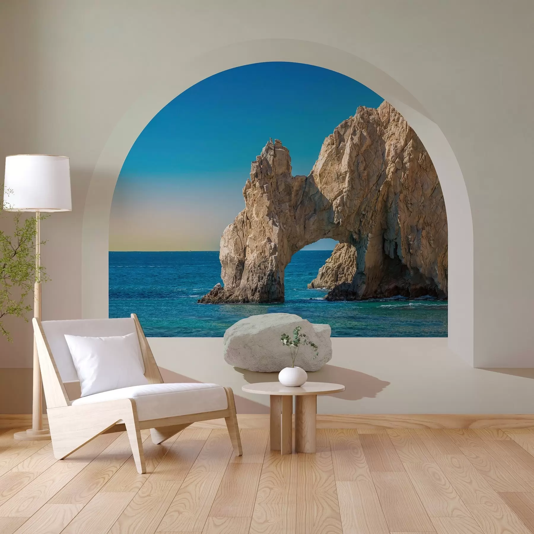 murales de pared vista del mar y la roca a través del arco w04286