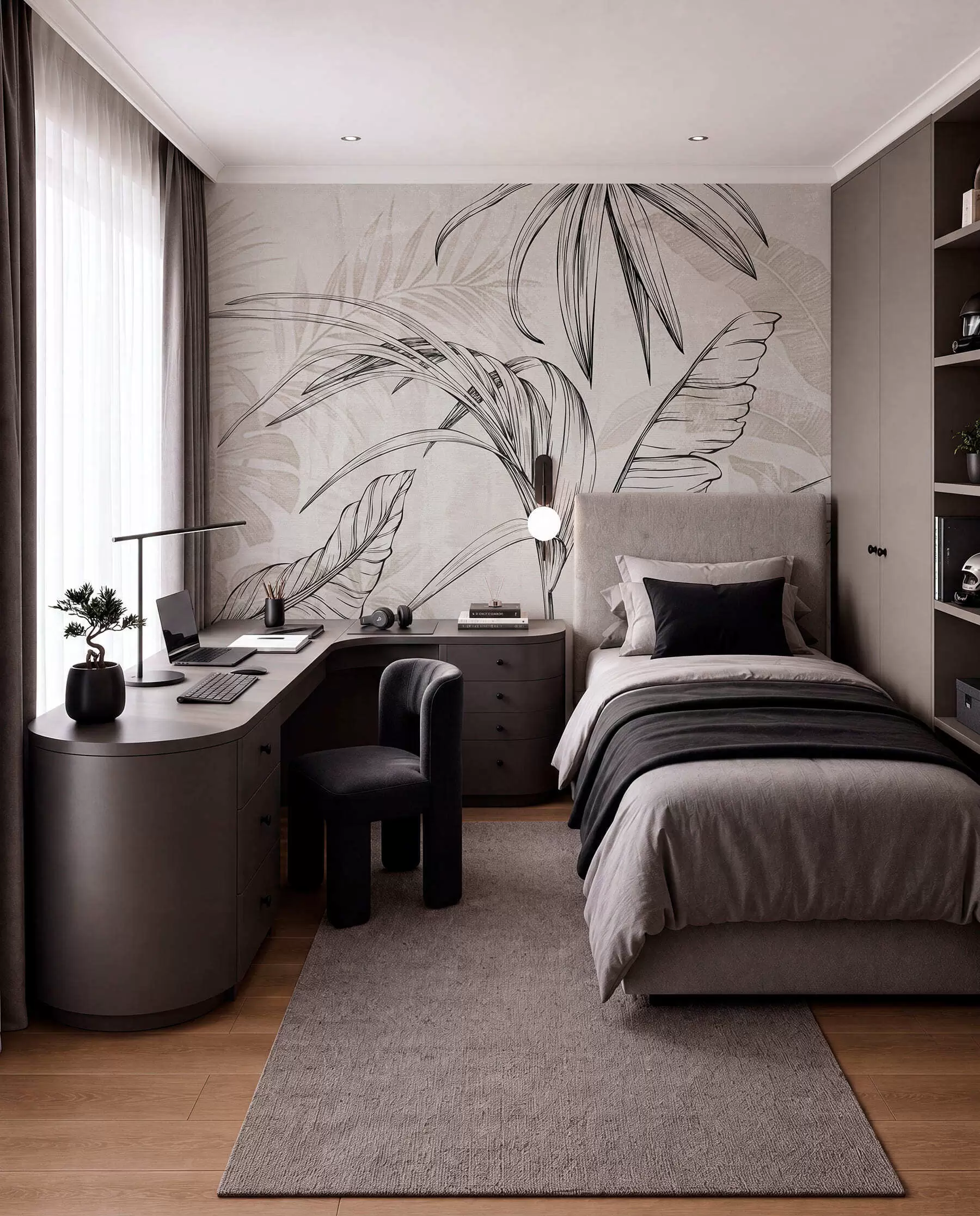 murales de pared Hojas tropicales a tinta w04362