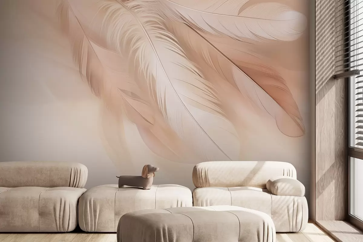 murales de pared Plumas ingrávidas en una suave bruma de tonos cálidos w09286