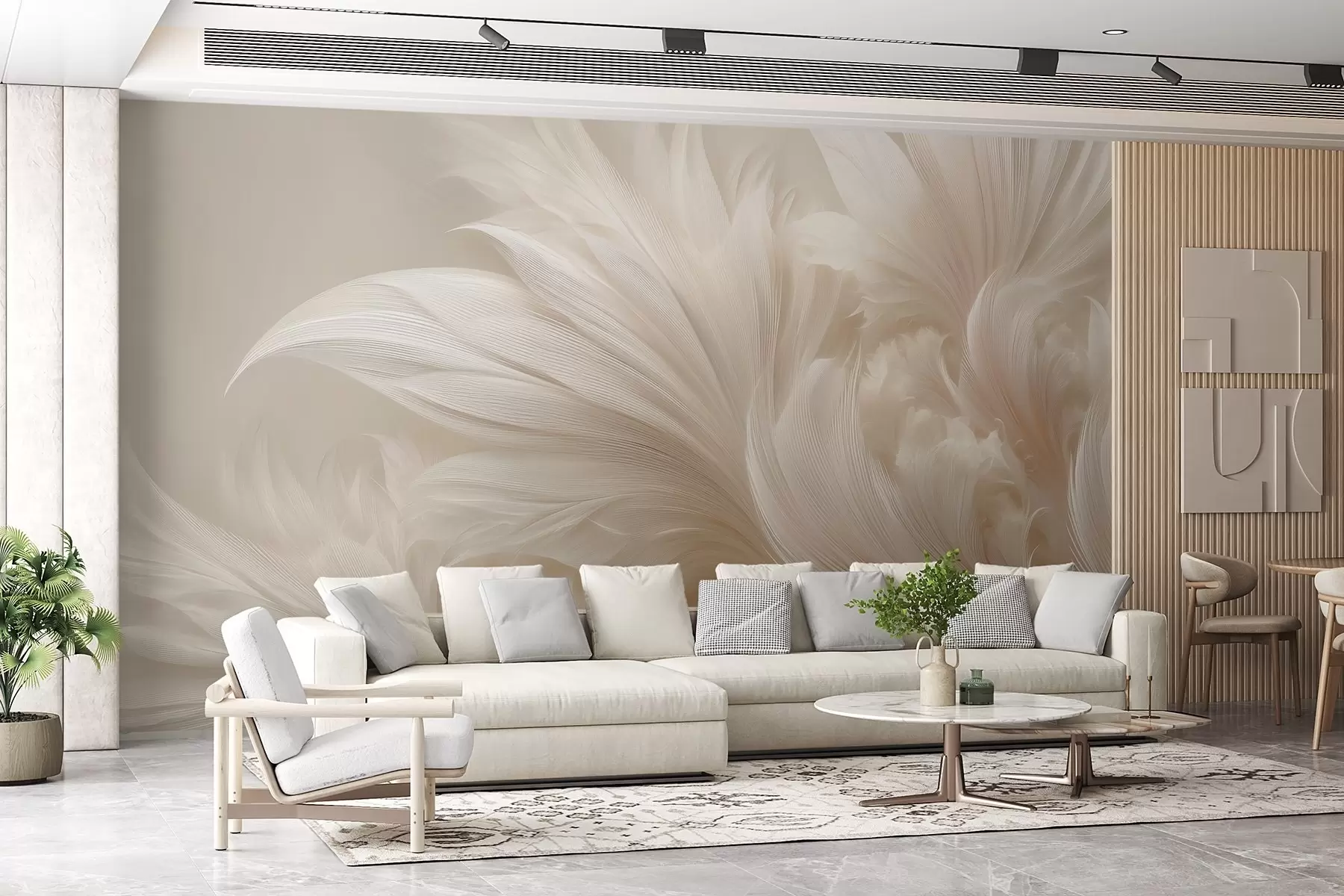 murales de pared Plumas ingrávidas en tonos crema vainilla w09302