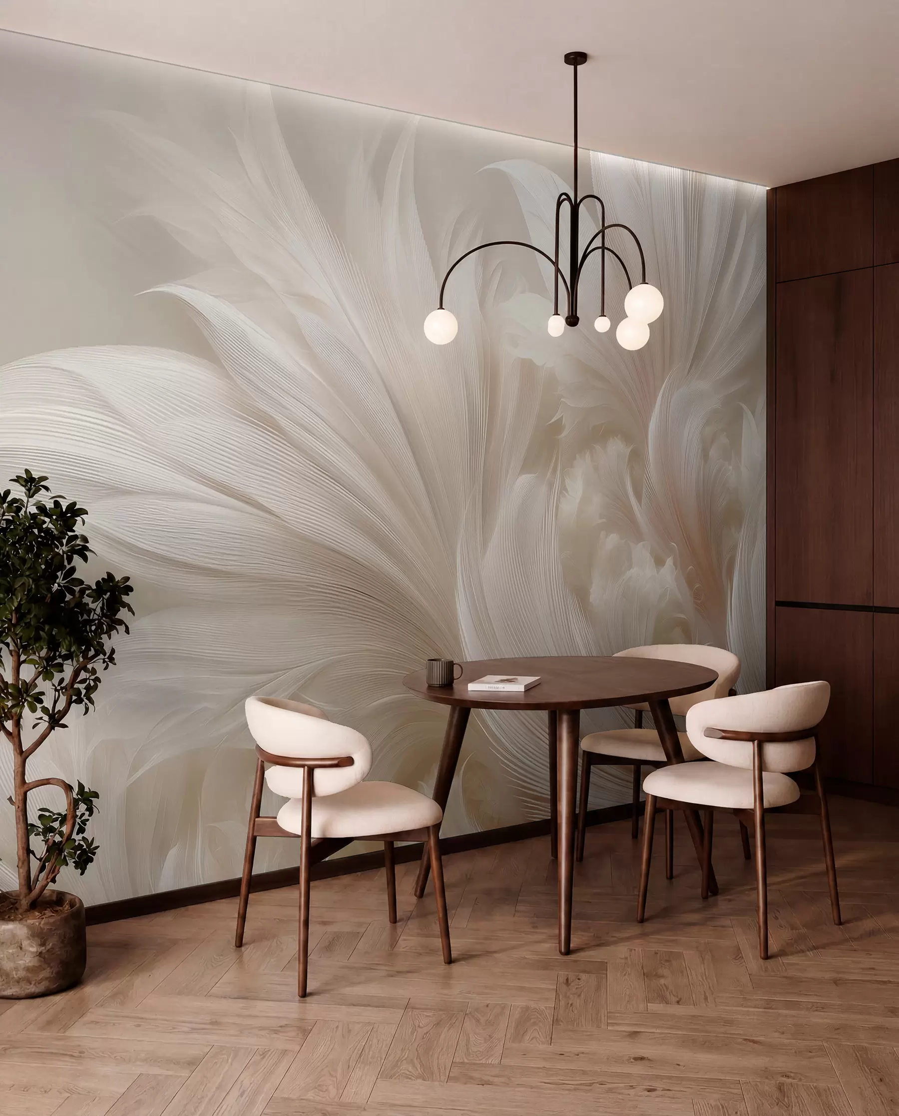 murales de pared Plumas ingrávidas en tonos crema vainilla w09302