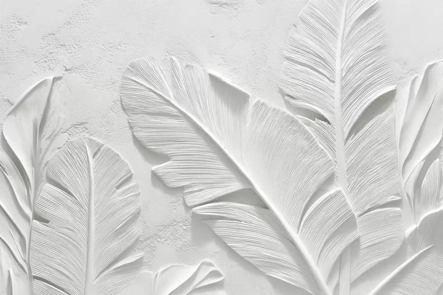 murales de pared Hojas grises texturizadas sobre un fondo con relieve de yeso falso w09307