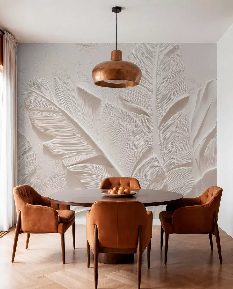 murales de pared Hojas en relieve en cálidos tonos beige-arena w09307v1