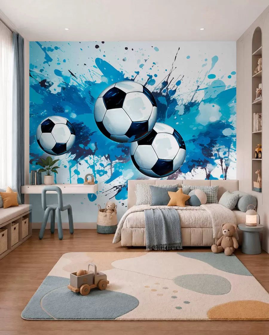 murales de pared Fútbol en salpicaduras azules w04373