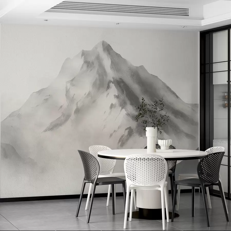 murales de pared Montañas minimalistas en la niebla con textura fina w04374