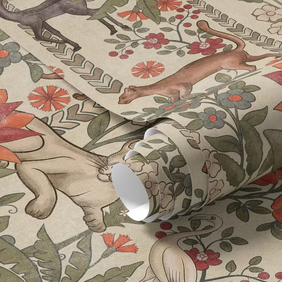 murales de pared Estilo retro: Animales y flores sobre fondo vintage a00431