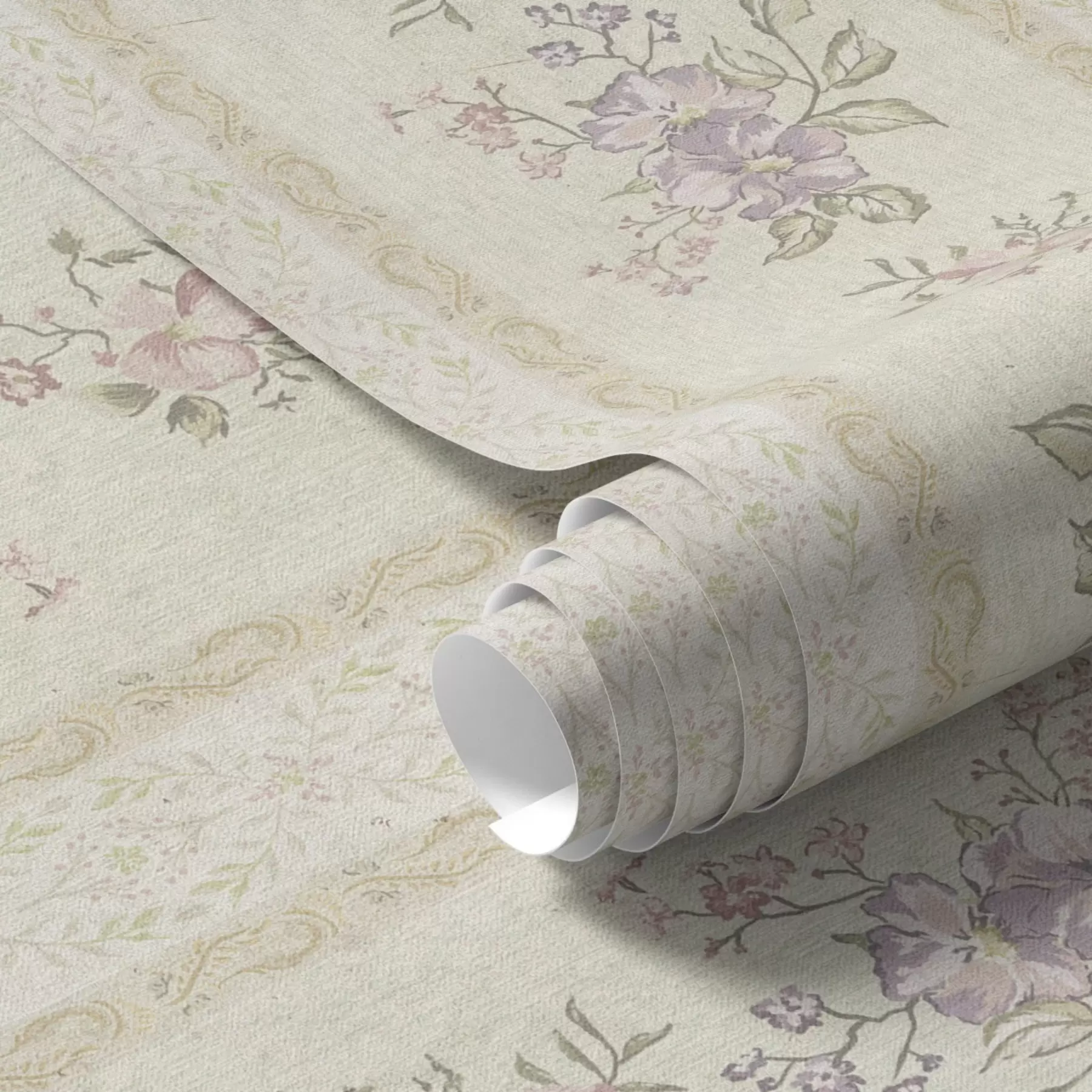 murales de pared Flores vintage sobre fondo a rayas con adorno a00440