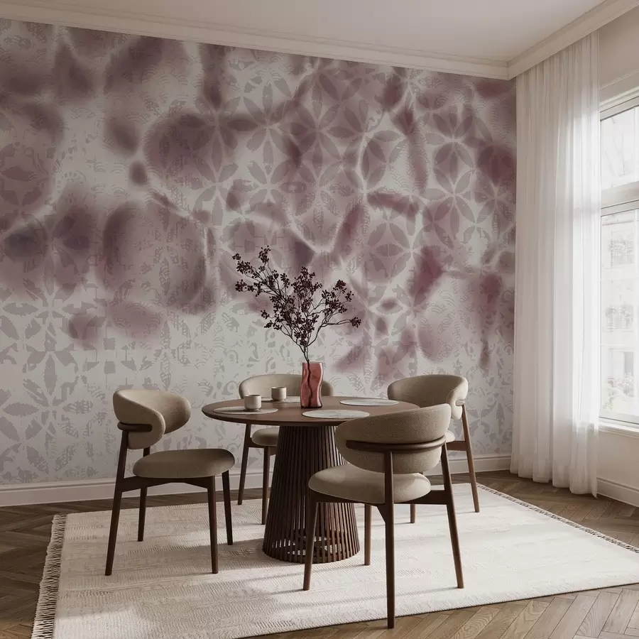 murales de pared Arte abstracto texturizado con estampado floral bordo, efecto difuminado y borroso, que crea una atmósfera suave y soñadora w09322v1