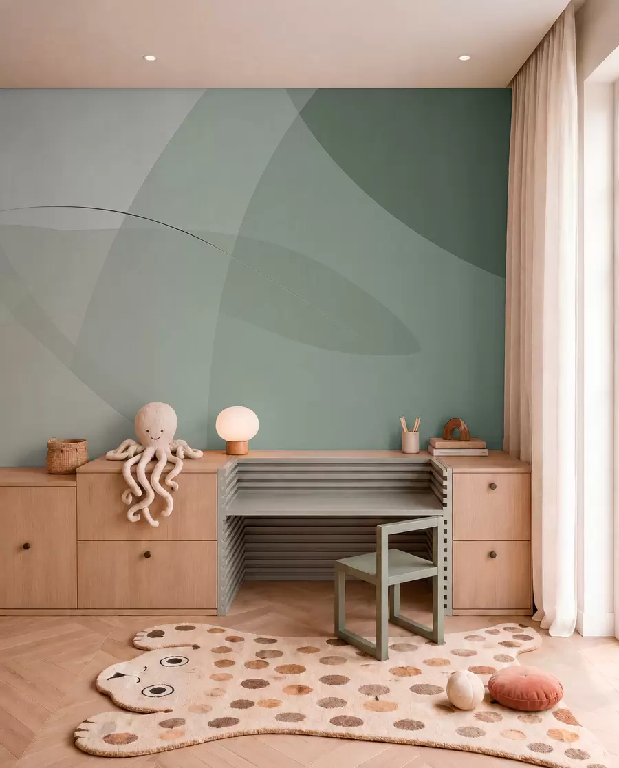 murales de pared Formas salvia y puntos ocre w04405