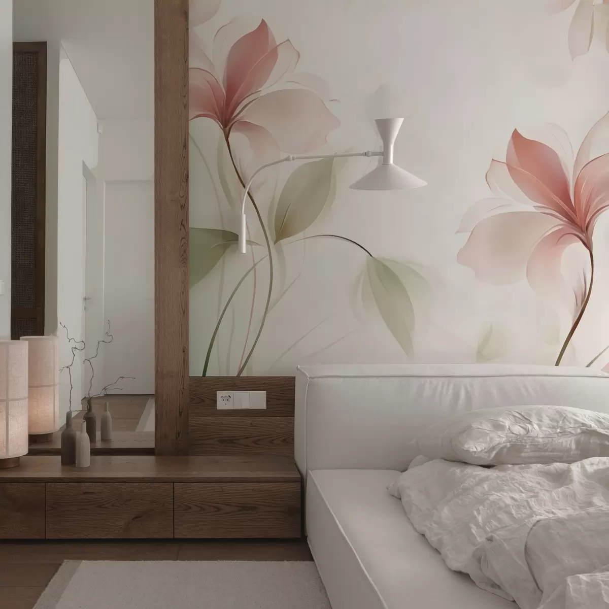 Murales de pared Flores transparentes en delicados tonos rosa y pastel w04397v2 murales de pared Flores transparentes en delicados tonos rosa y pastel w04397v2
