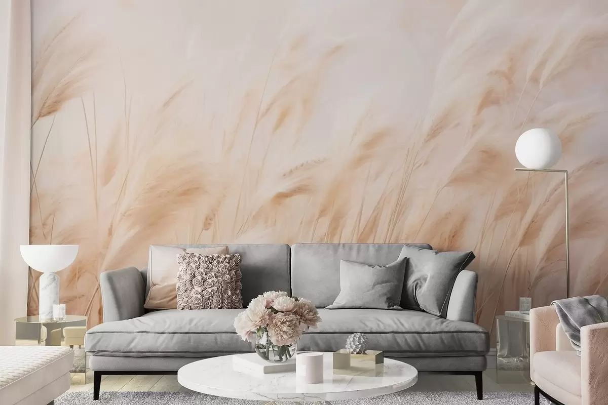 murales de pared Suave vaivén de pampas en suaves tonos crema y beige w09330