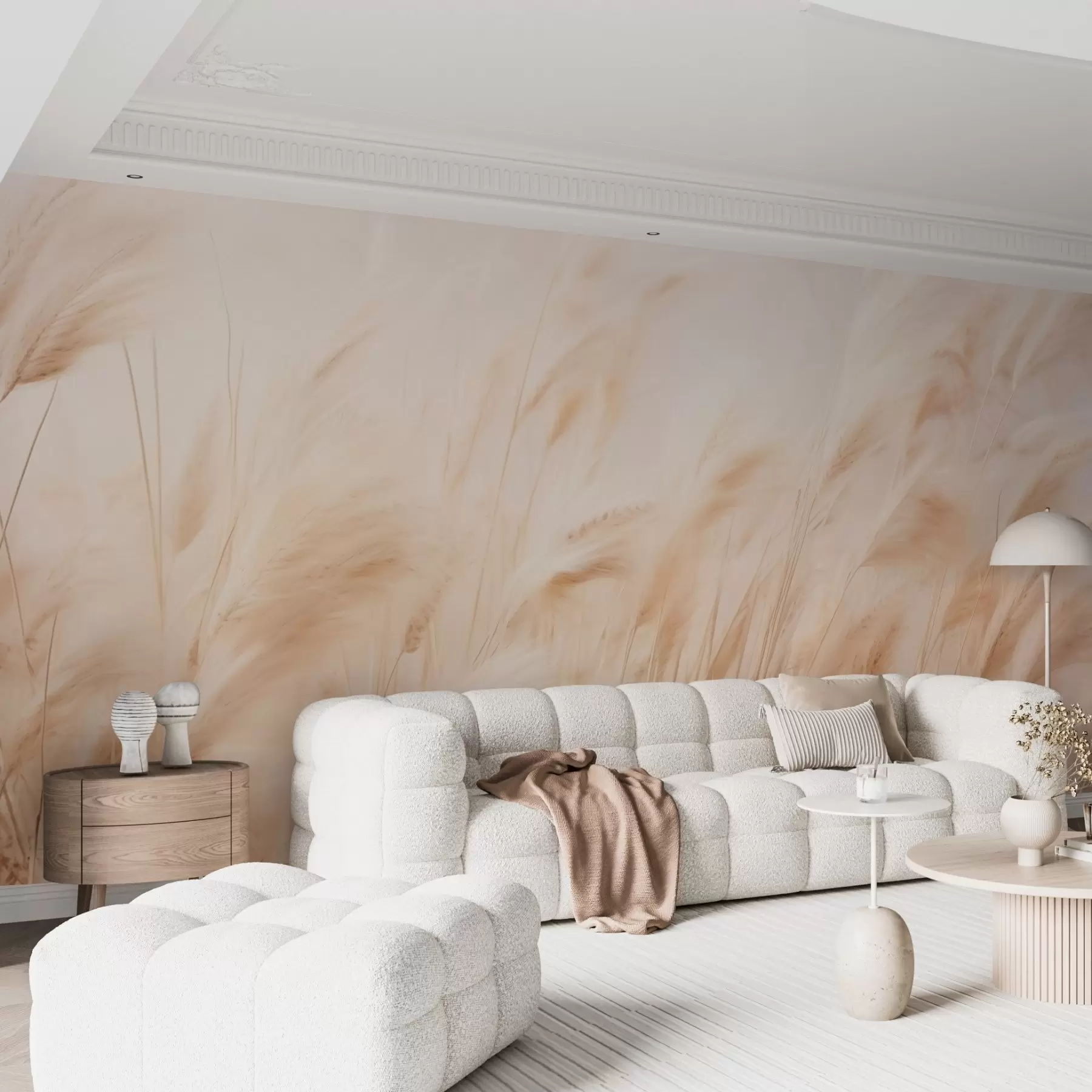 murales de pared Suave vaivén de pampas en suaves tonos crema y beige w09330