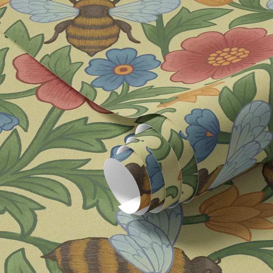 murales de pared Flores brillantes con grandes abejas a00315