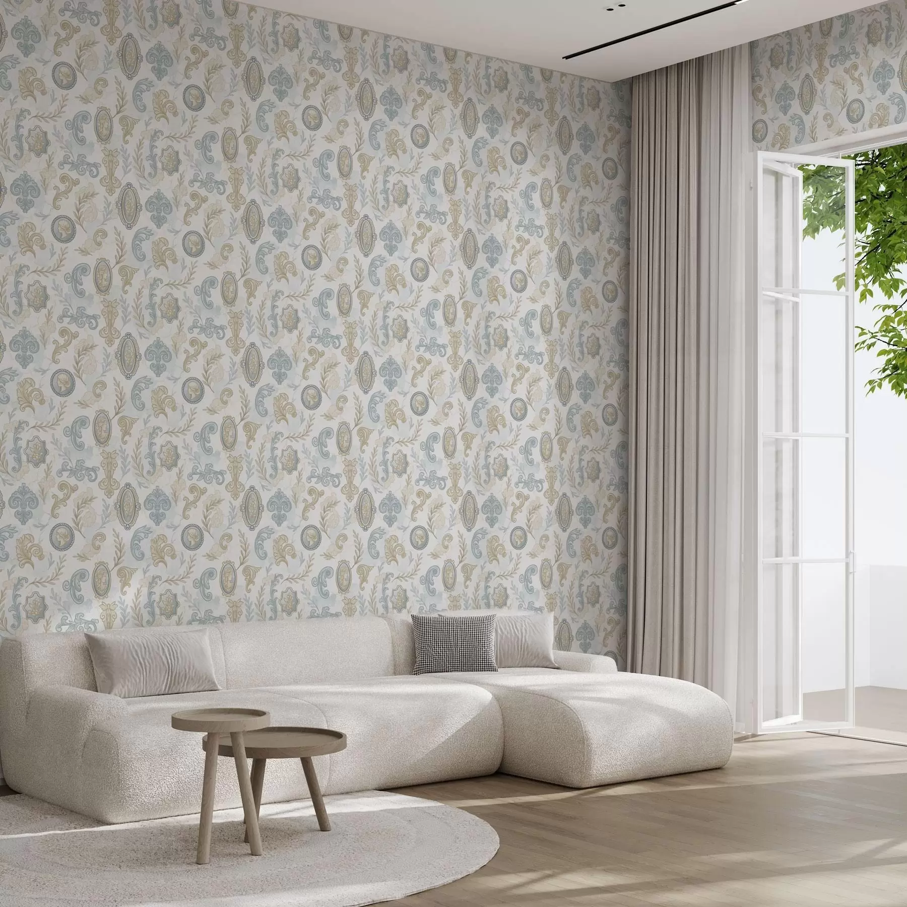 murales de pared Adorno clásico con medallones y motivos a00319