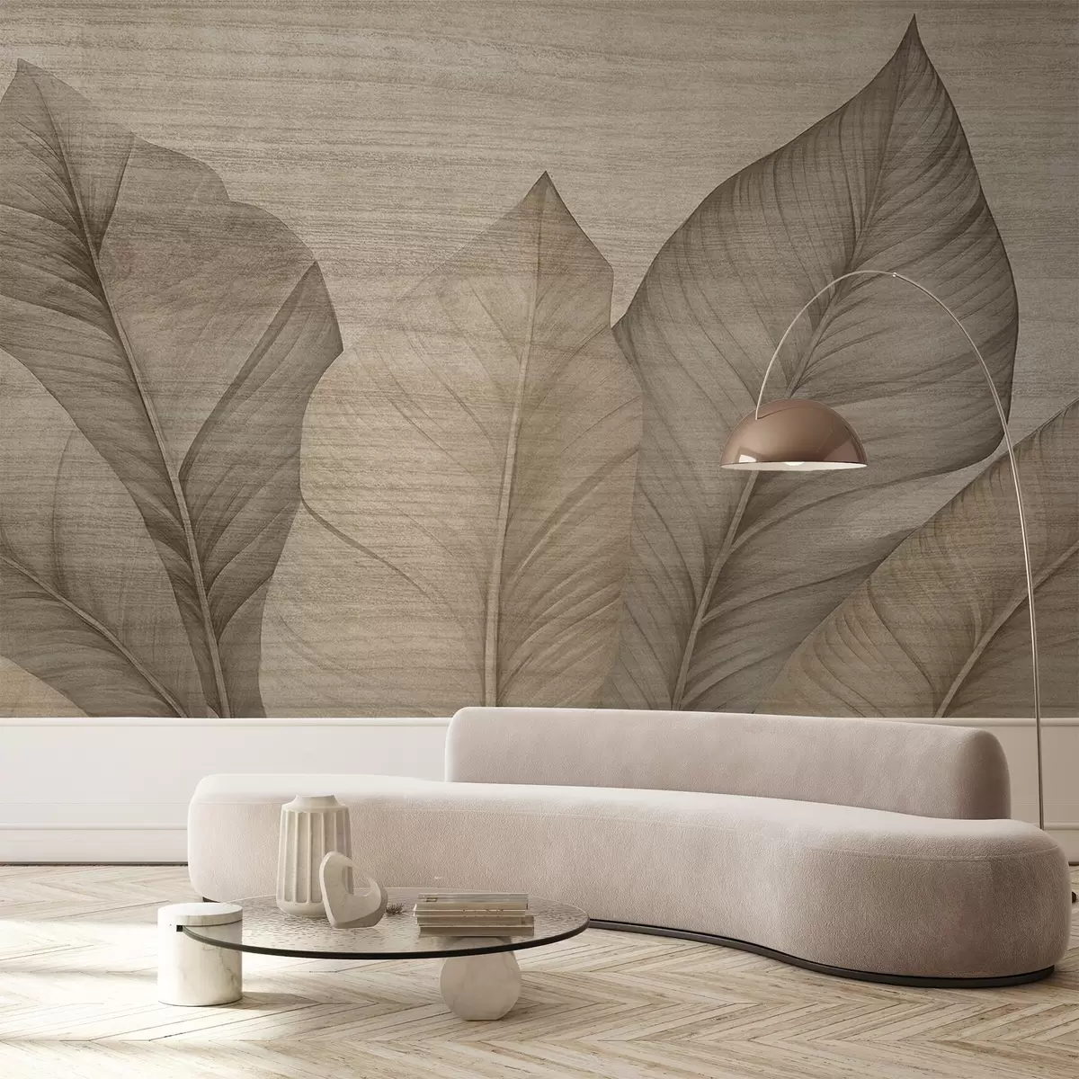 murales de pared Hojas nítidas con textura superpuesta w04438