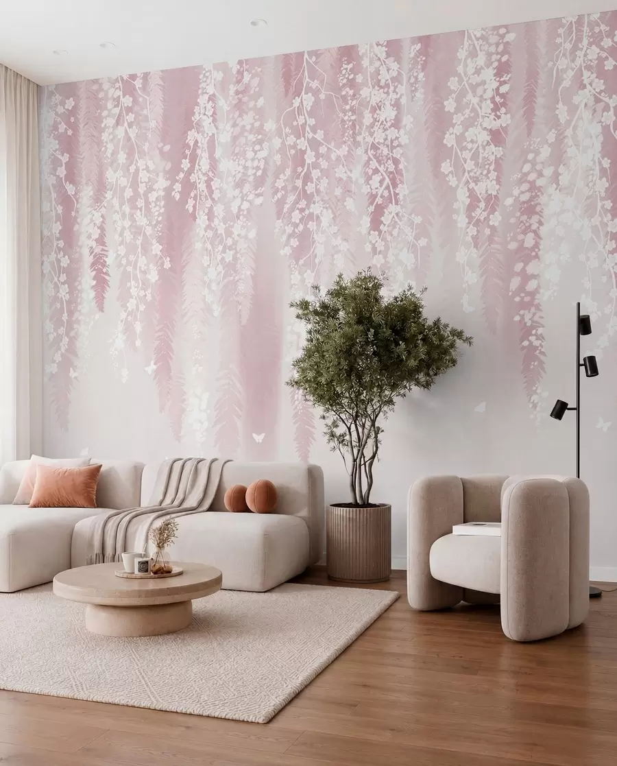 murales de pared Cortina de flores sobre rosa w04417v1