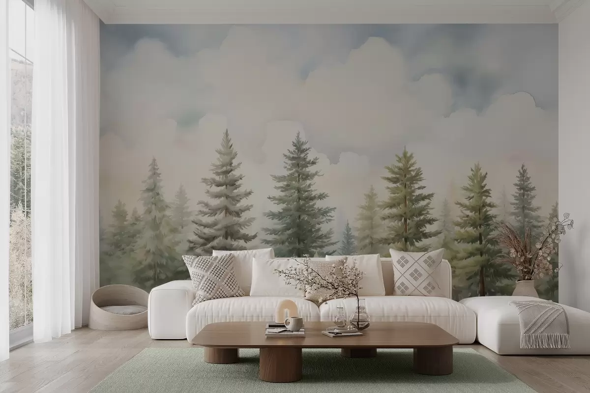 murales de pared Pintura imitación bosque de coníferas w04414