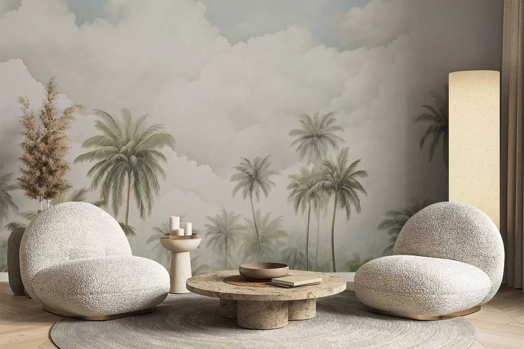 murales de pared Palmeras sobre un fondo de nubes w04485