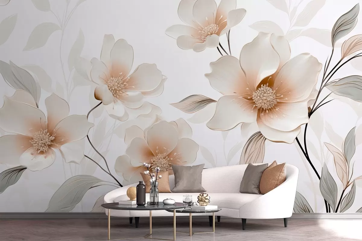 murales de pared Flores con pétalos de color pastel w09353