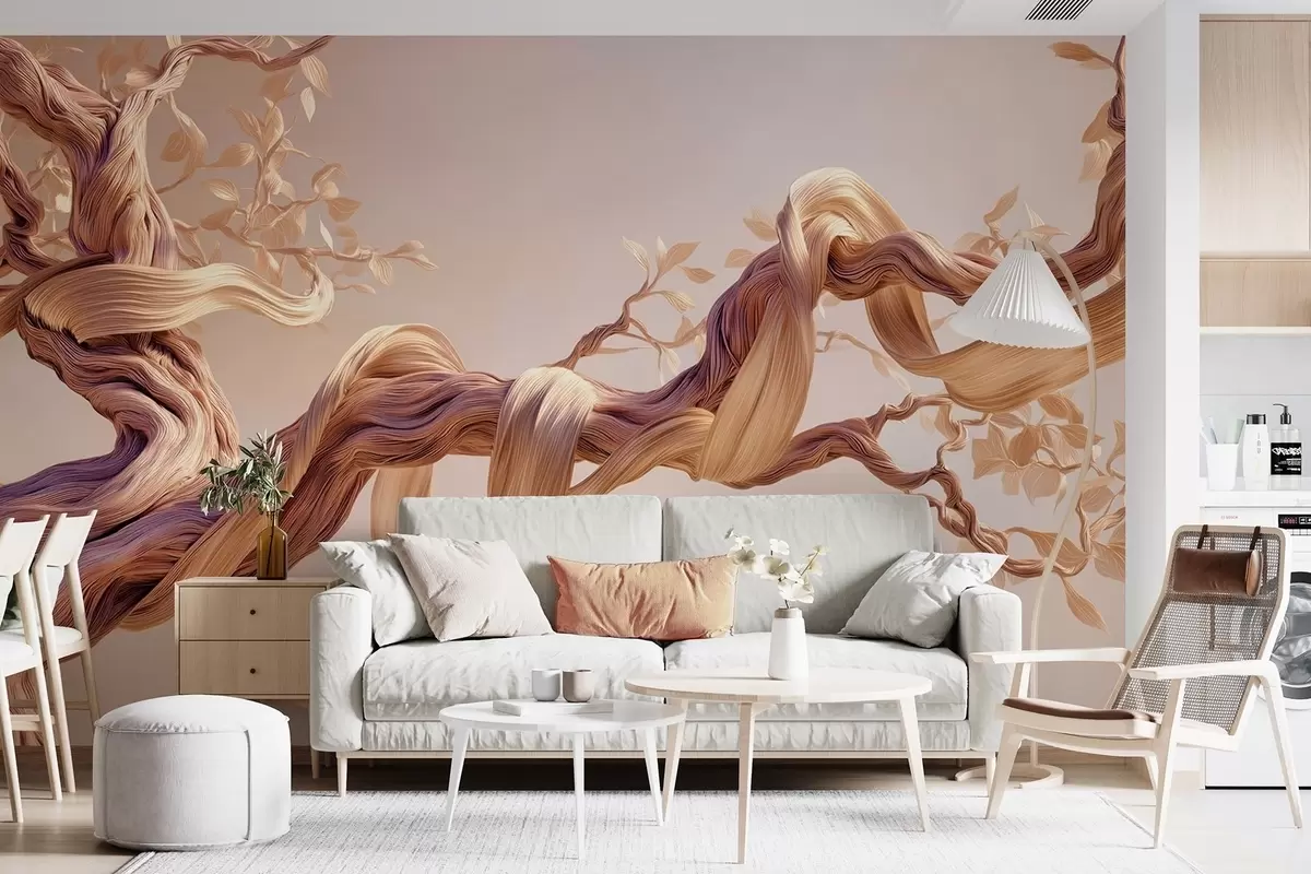 murales de pared Tronco de árbol retorcido con hojas decorativas w09360
